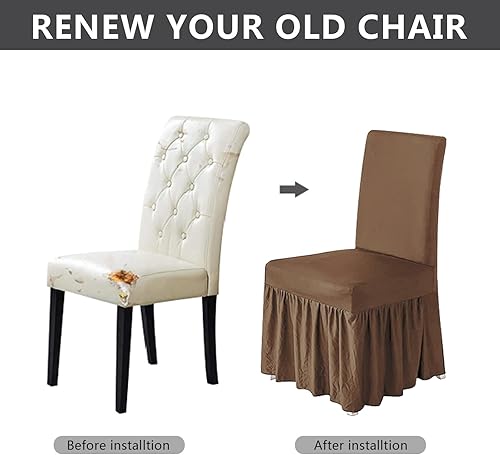 Miniatura 7 de molasofa Leather-Look Spandex Chair Covers,No-Pilling Washable Fitted Dining Chair Covers Set of 4,Soft and Stretch Covers for Dining Chairs for