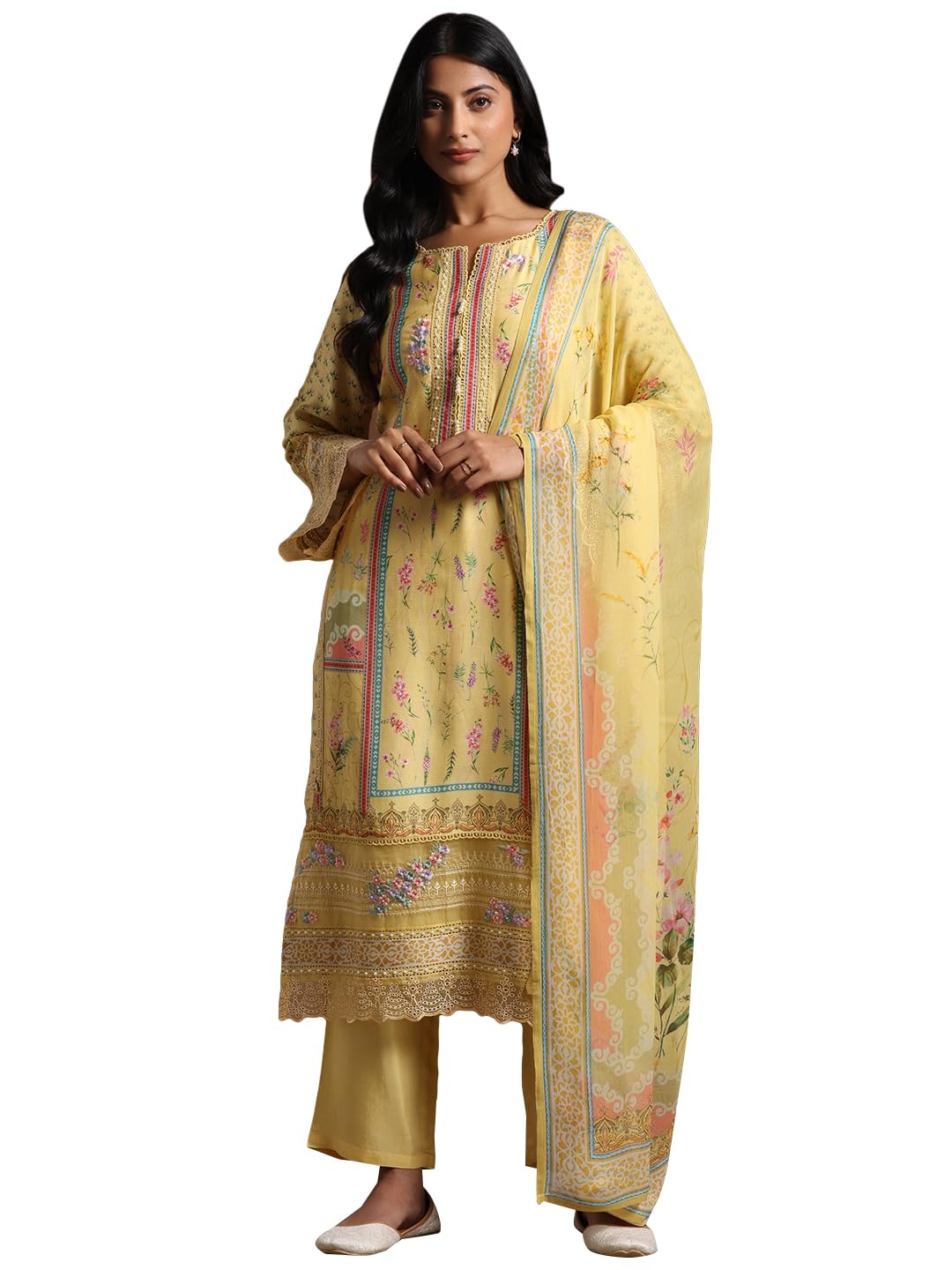 libas Womens Printed Silk Blend Straight Kurta With Palazzos and Dupatta-picture-29