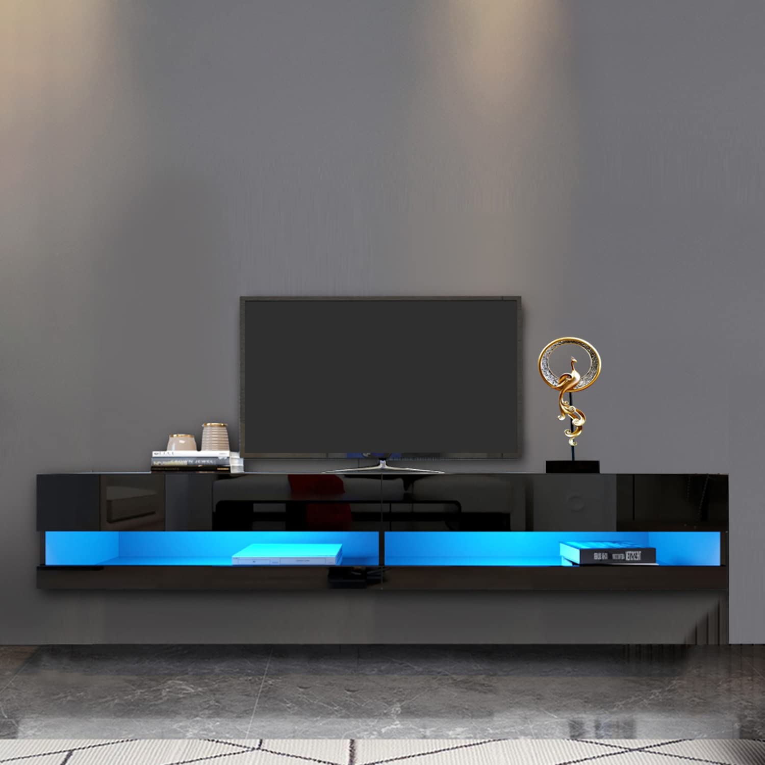 Buy Kennkari Floating TV Stand Wall ed with Shelves Large Black TV