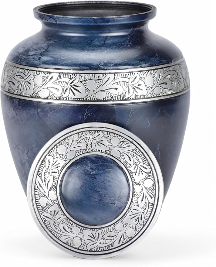 Cremation Urns for Human Ashes, Large Funeral Burial Urn, Beautiful Marble Finish Engraved Urn with Velvet Bag - Image 2