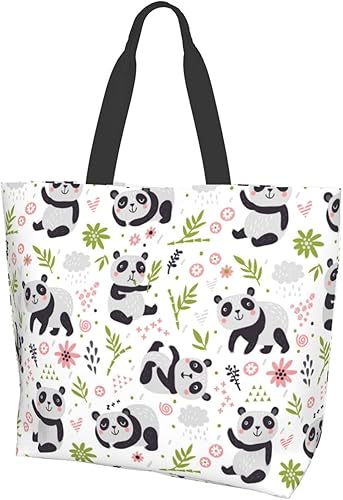 Miniatura 2 de Bolso de mano con patrón floral de bambú de dibujos animados, grande, casual, para mujer, bolsas de hombro reutilizables, para el trabajo, compras,