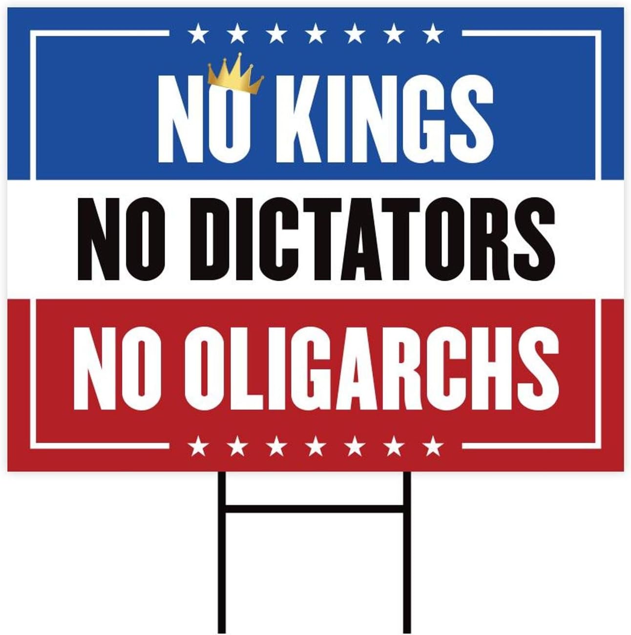 No Kings No Dictators Yard Sign, Resist Hate Lawn Sign, Anti-Trump Sign, Resist Racism, Resist Fascism Yard Sign with Metal H-Stake (Multicolor, 24" x 18", Double Sided)