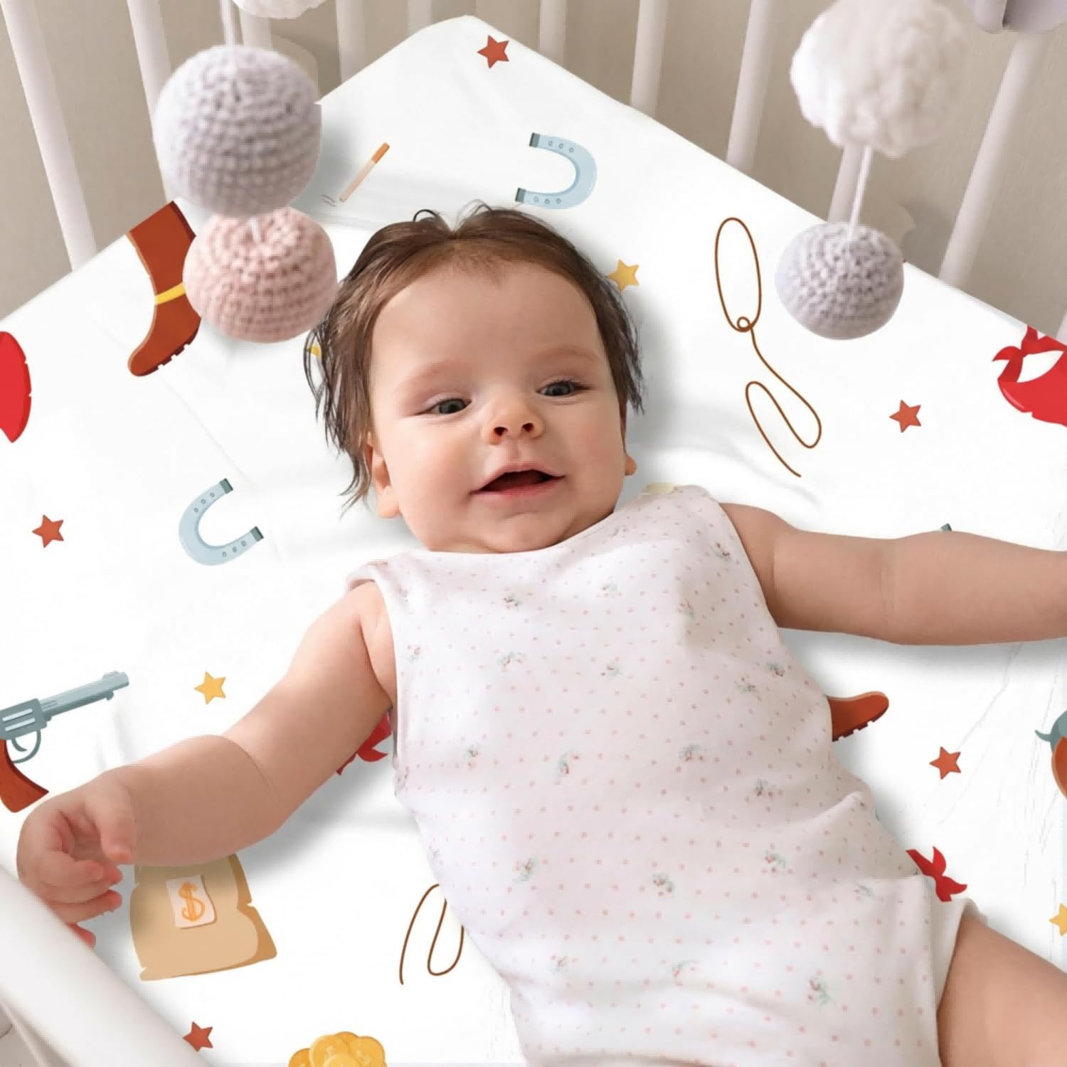 Next to Me Crib Sheets, Fitted Baby Crib Sheets Set of 4, Breathable Soft Microfiber Fitted Baby Bed Sheets (Western Cowboy, 83x50cm) - Image 3
