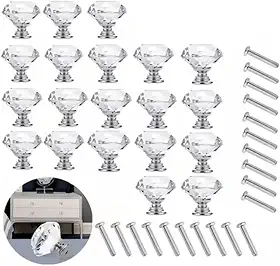 Puxador de Gaveta de Vidro - 20 Peças, 30mm, Puxador de Cristal, Design Moderno para Cozinha, Banheiro e Escritório, Ideal para Decoração de Móveis