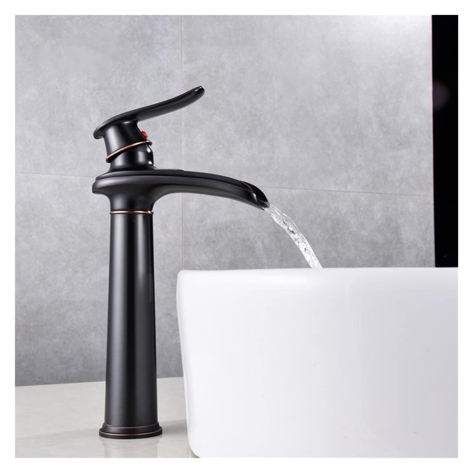 Robinet cascade de salle de bain grue noire mitigeur évier eau chaude et froide en laiton