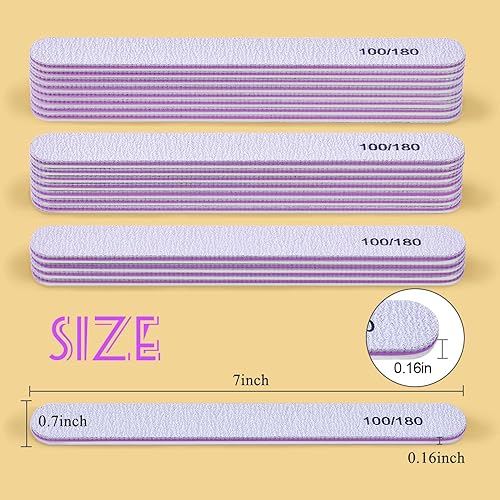 Miniatura 2 de TsMADDTs Juego de limas de uñas, 20 unidades de uñas acrílicas naturales de doble cara de grano 100 180, herramientas de manicura profesionales para