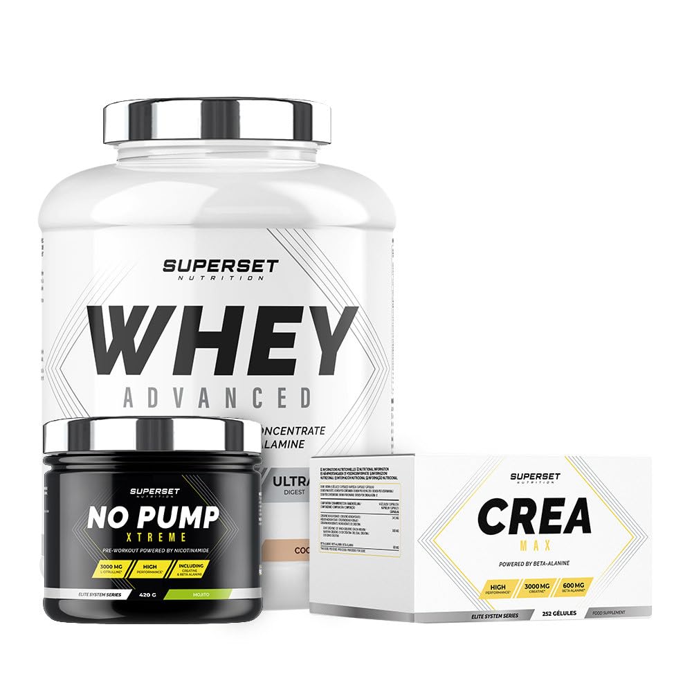 Programme Prise de Muscle Sec Confirmé - 100% Whey Proteine Advanced 2kg Cookies - No Pump Xtreme Mojito - Créa Max