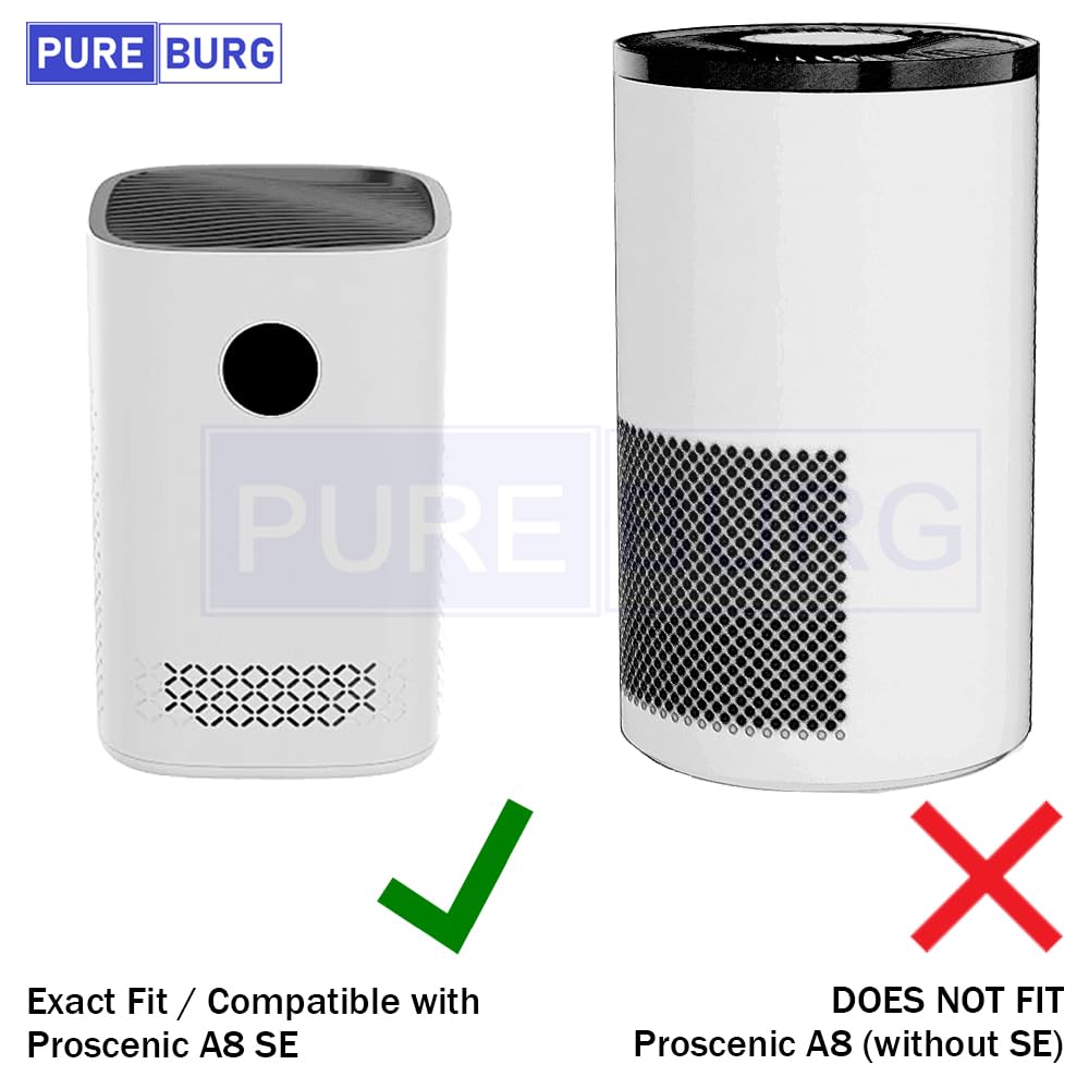 PUREBURG A8 SE True HEPA Filtro de repuesto compatible con purificador de aire Proscenic A8 SE, H13 de 4 etapas de filtración de carbón activado, limpieza de aire, polvo VOC, paquete de 2