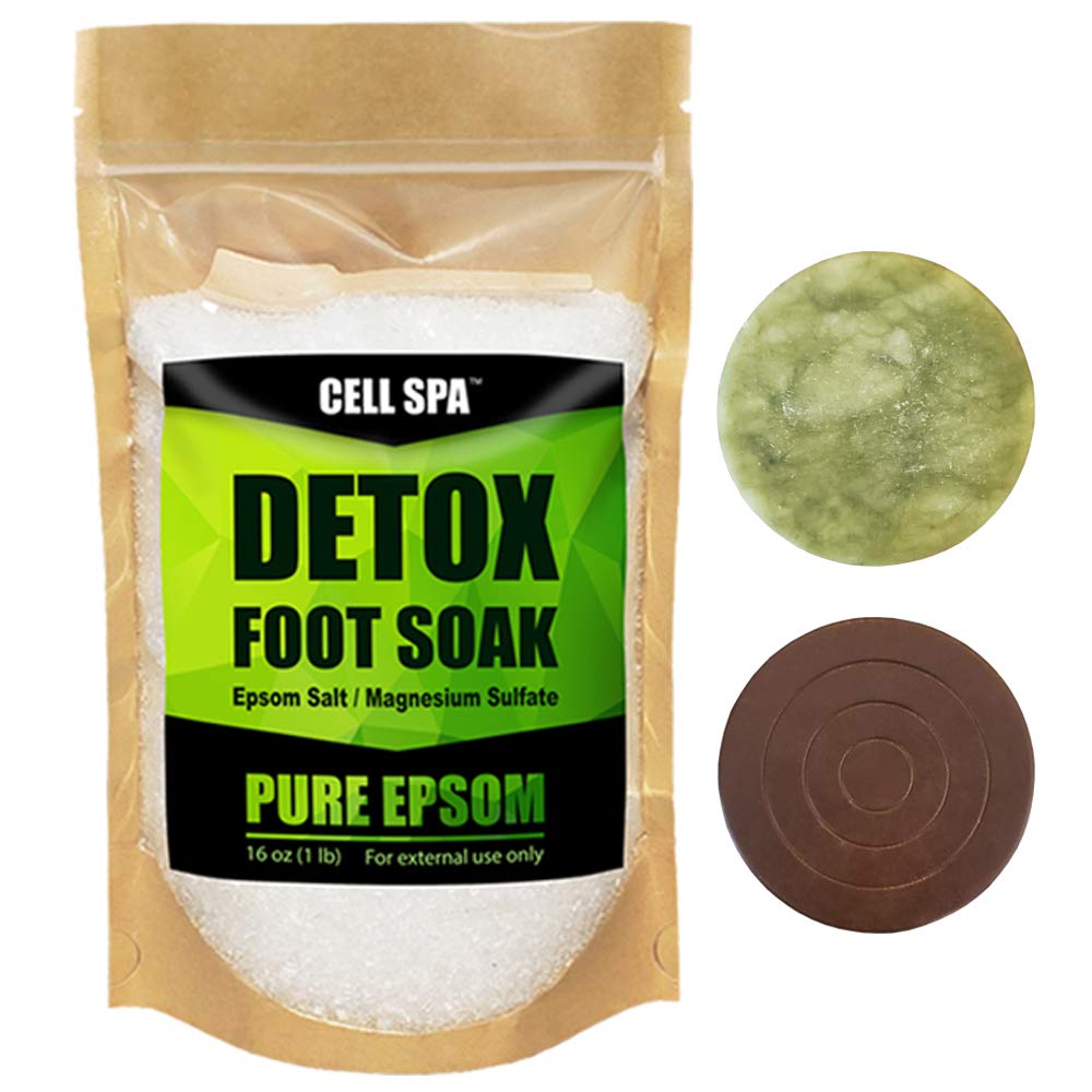 Detox Foot Soak Bath Premium 16 Ounce Pure Epsom Salt With 2" Round Jade & 2" Round Ceramic Stone Powerful Boost Semi-Conductors of Negative Ions For Detox Machine