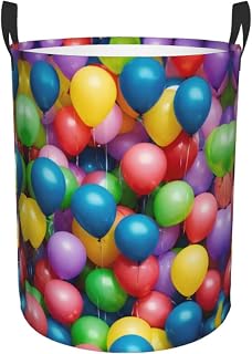 Cesta de lavandería con estampado de globos de colores azules con asas, cubo de almacenamiento para baño, lavandería, dormitorio