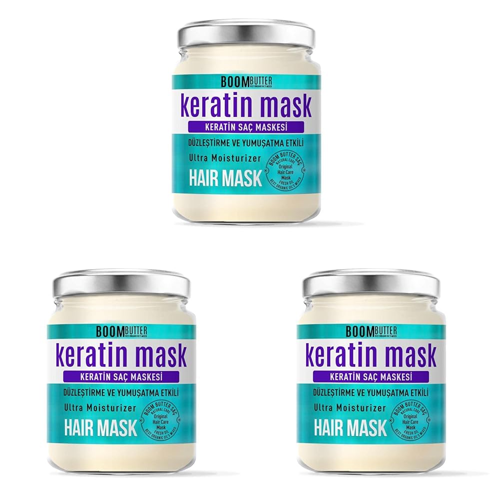 Boom Butter Güçlendirici & Onarıcı Keratin Saç Maskesi, Kırılma Karşıtı & Yoğun Besleyici, Yıpranmış Saçlar İçin, Derinlemesine Nemlendirici & Parlaklık Veren Bakım, 190 ML (3 paketi)