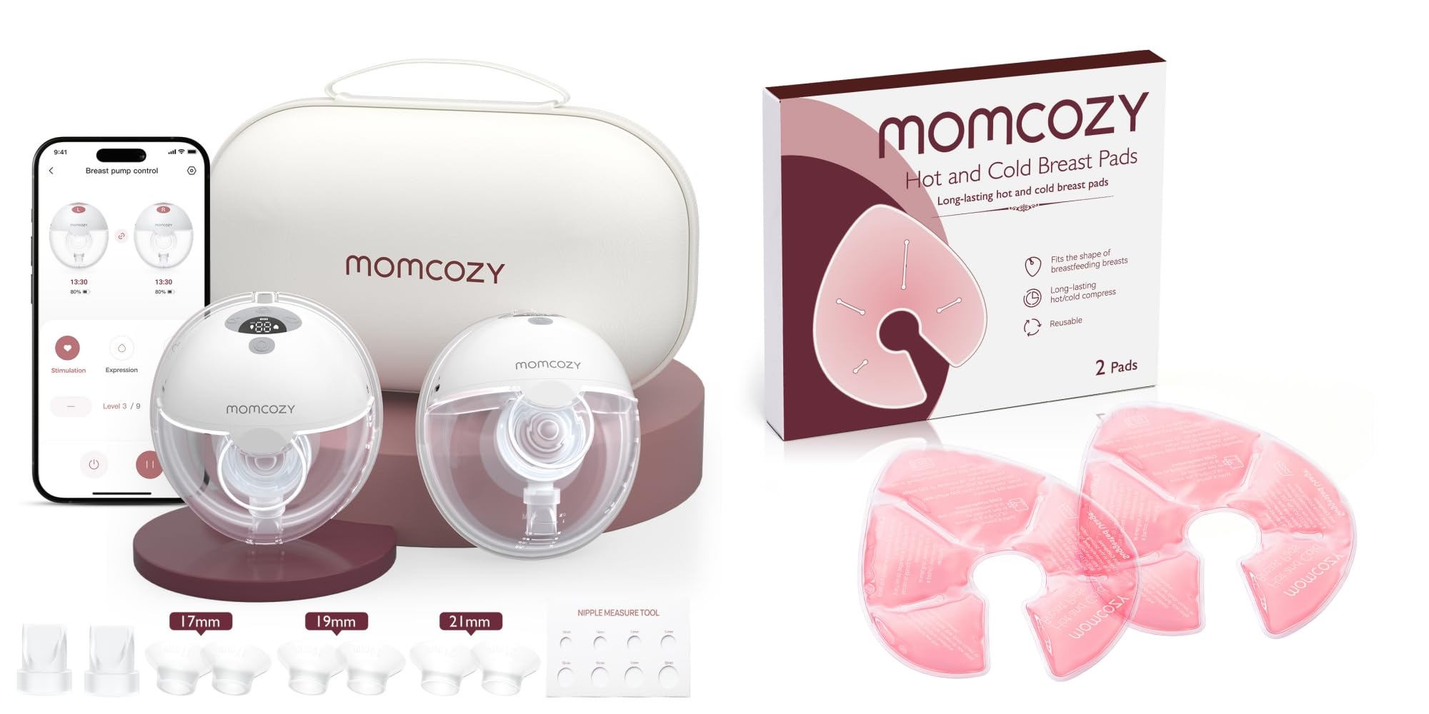 Momcozy Wärmendes Set zur Unterstützung des Milchflusses – Große Wärme- & Kältekompressen mit App-gesteuerter elektrischer Milchpumpe, gemeinsam angewendet für eine effizientere Pumproutine