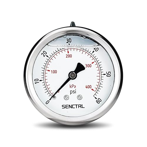 Miniatura 56 de SENCTRL Medidor de baja presión relleno de glicerina de 0-100 psi, tamaño de dial de 2.5", montaje inferior NPT de 1/4", caja de acero inoxidable
