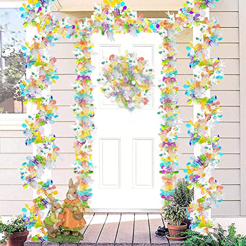 6Pcs Easter Tinsel Garland 39.4 Feet Rabbit And Colored Eggs Garland Easter Day Tinsel Wreath Metallic Tinsel Hanging Decorations For Easter Tree Indoor And Outdoor Decorations #TOP5
