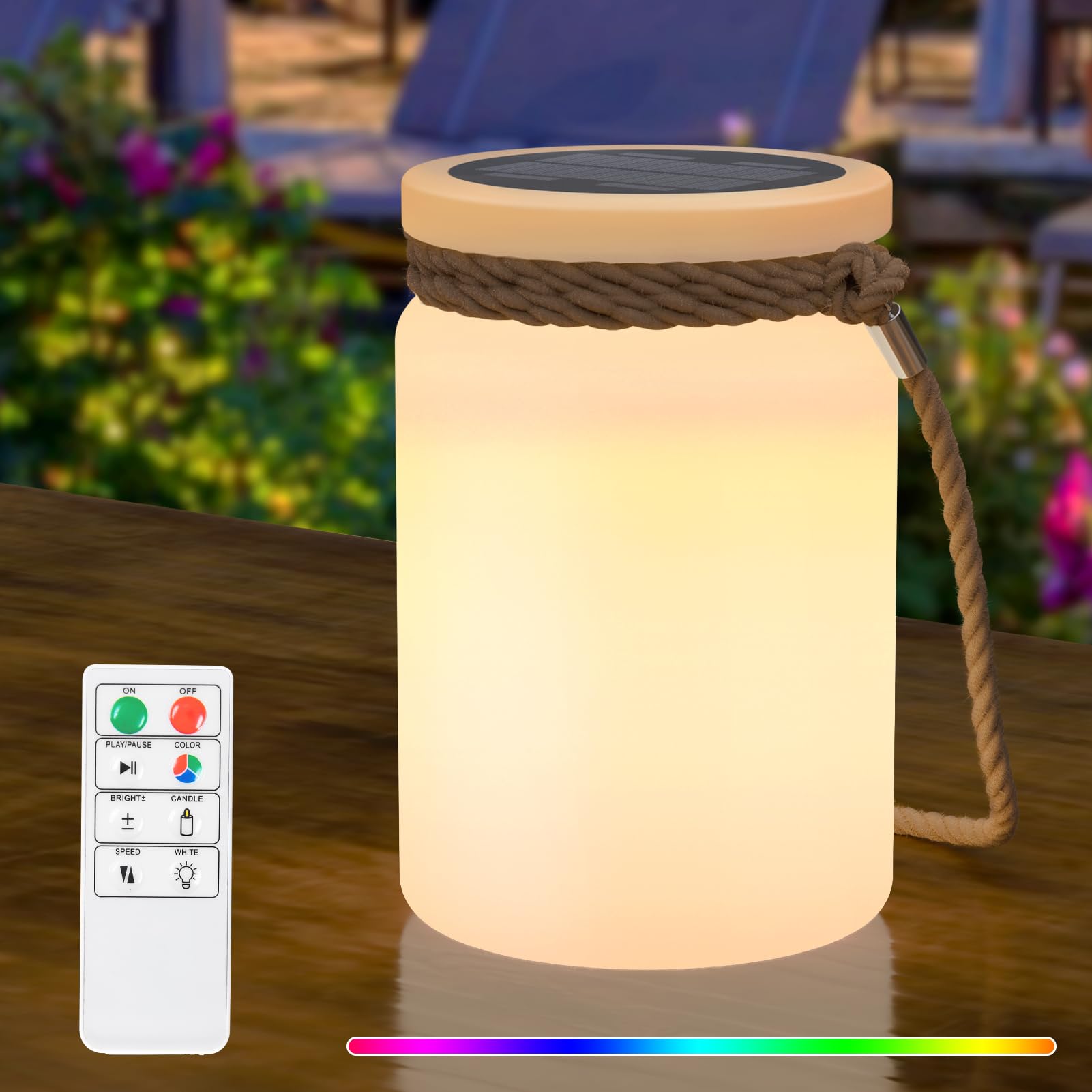 RWWR Solar Tischlampe Lampe Outdoor Kabellos Solarlampen für außen LED 2-in-1 Aufladung LED tischleuchte Akku 8 Farben Dimmbar IP44 Wasserfest für Terrasse Camping Garten Balkon