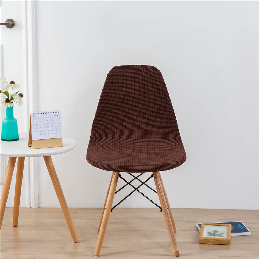 LinFortune Stuhlhussen aus Cord im skandinavischen Stil für Esszimmerstühle Stuhlhussen ohne Armlehne Schalenstuhlhussen abnehmbar und waschbar für Küche Schlafzimmer Wohnzimmer (Kaffeebraun 6 Stück)