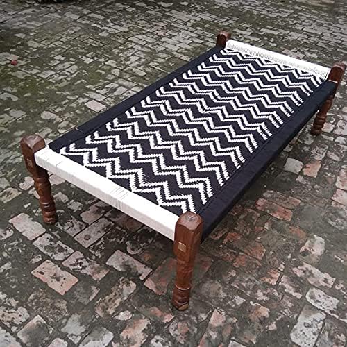 Wooden Double Wave Cotton Charpai Khatiya Bed with Rope, Cot Wooden