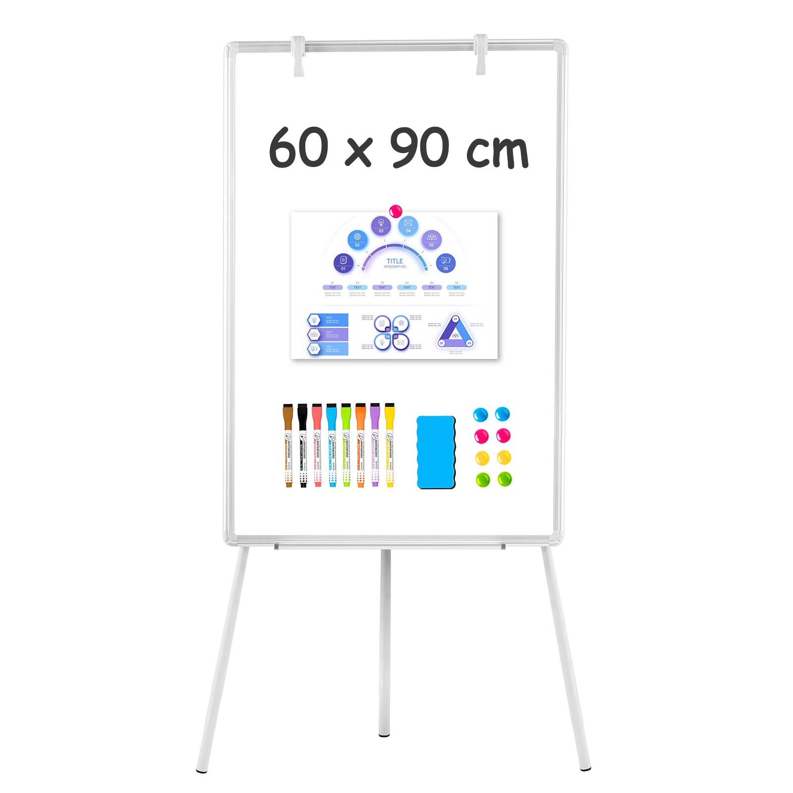 QUEENLINK Magnetic Whiteboard Easel 60x90cm Flipchart Standing Board queenlink-magnetic-whiteboard-easel-60x90cm-flipchart-standing-board
