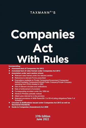 Taxmann's Companies Act with Rules | Pocket Paperback – Covering amended, updated &amp; annotated text of Companies Act 2013 with 60+ Rules, Circulars &amp; Notifications