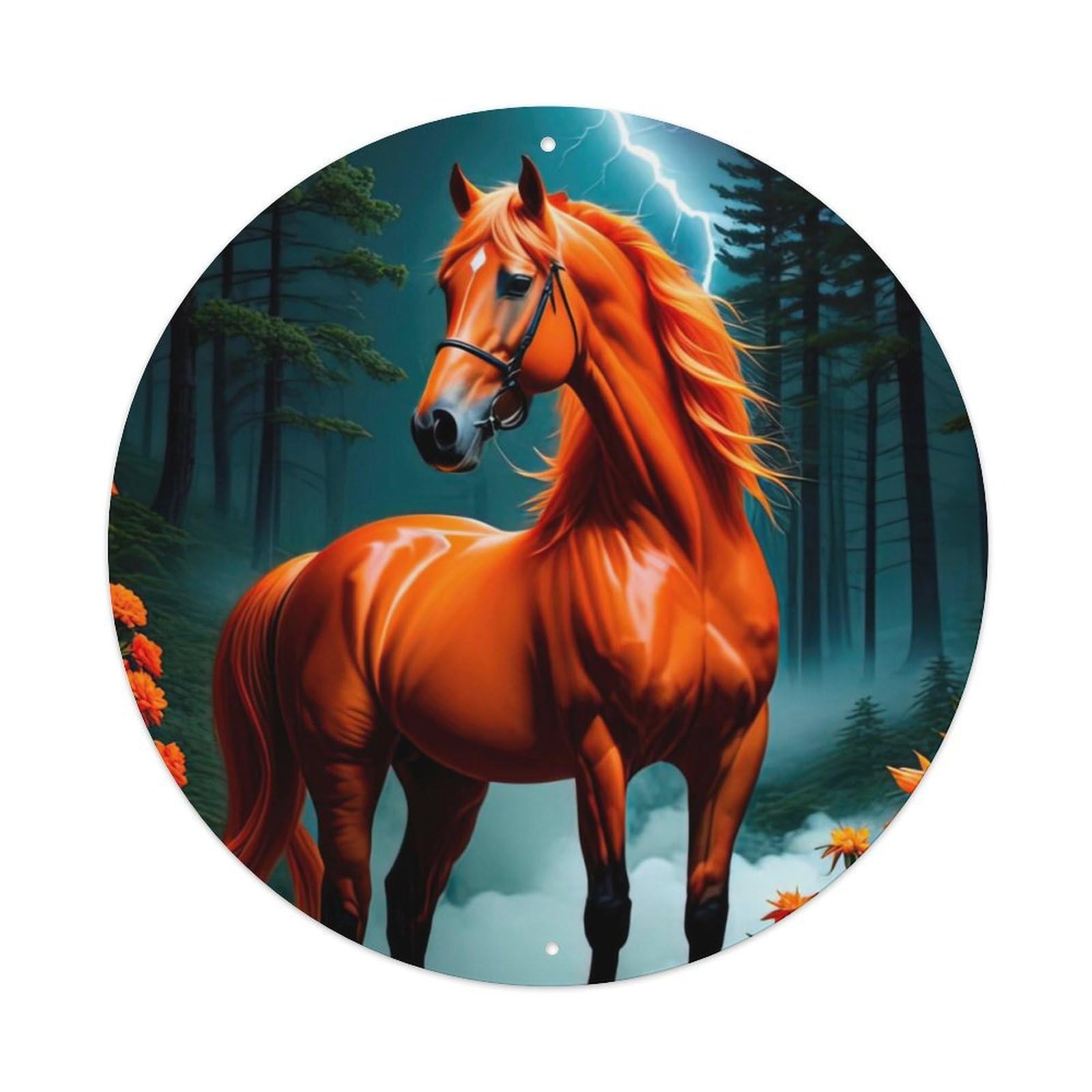 Animal Horses And Flowers Metal Tin Sign