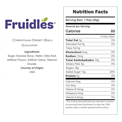 Miniatura 2 de Fruidles Paleta de bolas dulces navideñas, sabor a fruta mixta, fabricada en Brasil, envuelta individualmente, 0.60 oz (media libra)