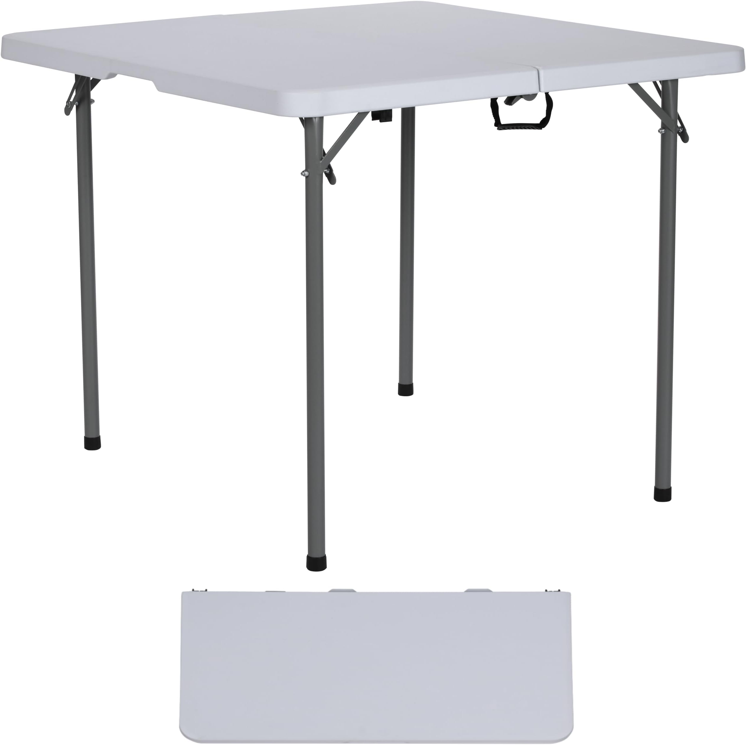 34" Square Folding Card Table Fold in Half Utility Commercial Table Dining Portable Indoor Outdoor Picnic Party Camping Lightweight Heavy Duty HDPE White Plastic Foldable with Carrying Handle