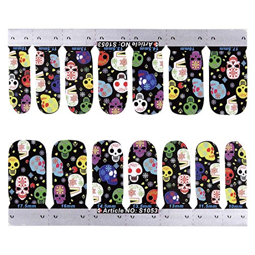 BMC 14pc Punky Cute Sugar Skull Pattern Nail Art Effects Strips Wrap Stickers