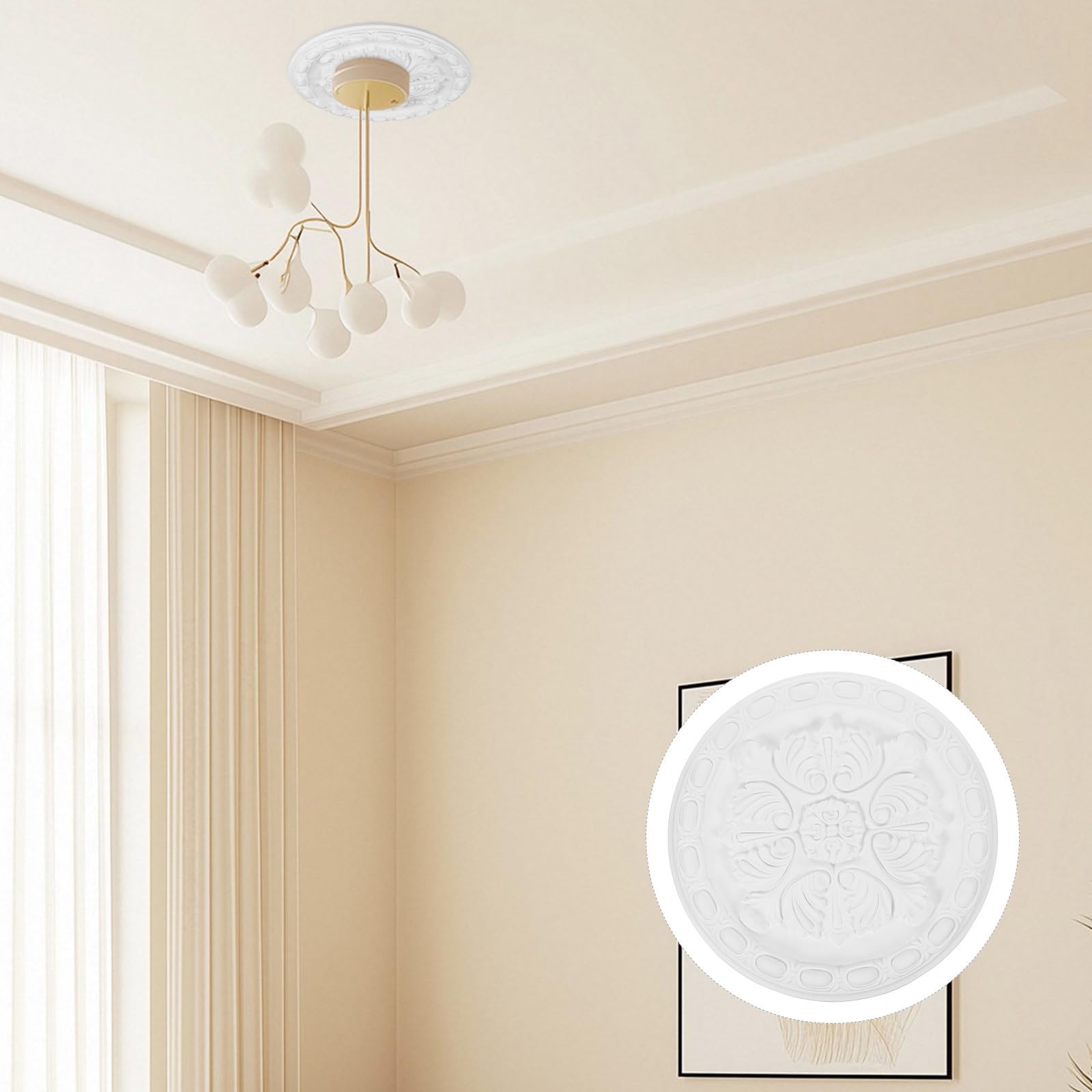 Toyvian Medaglione da Soffitto Migliora L'estetica del Soffitto Design Tradizionale Elegante in Poliuretano Bianco e Supporta Lampadari Decorativi per Soggiorno e Camera da Letto