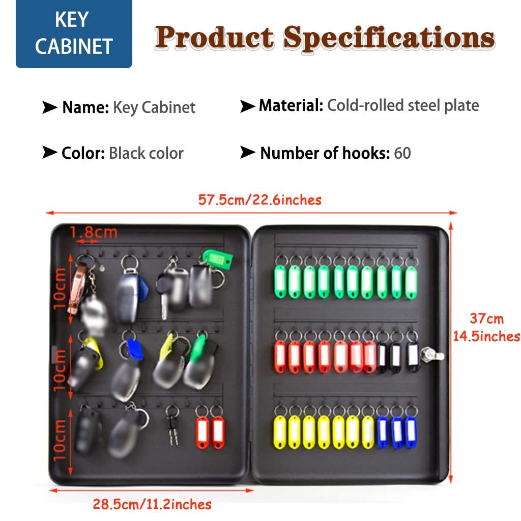 Schlüsselschrank Langlebige Schlüsselbox Aus Kaltgewalztem Stahl, Sicherheitsschlüsselverwaltung Mit Abgerundeten Ecken, Leicht Zu Findender Schlüssel-Organizer Mit 60/80 Haken (Color : Black Color,