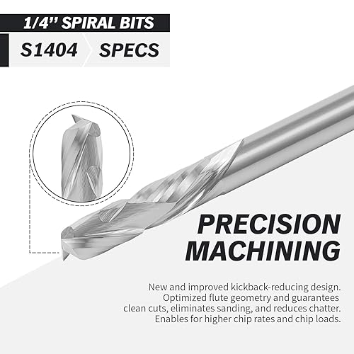 Miniatura 4 de Broca de compresión en espiral de compresión con vástago de 14 pulgadas, fresadora de extremo CNC recta de carburo sólido para madera, 14 de