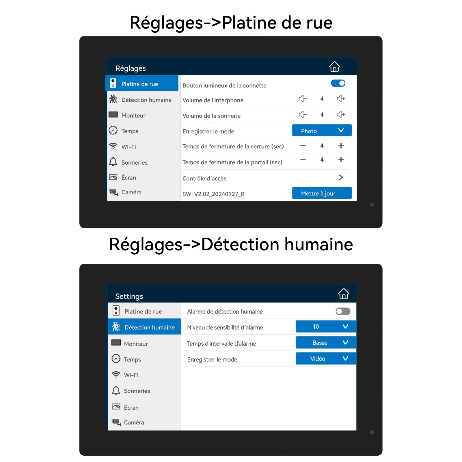 Interphone vidéo avec écran Tactile 7 Pouces Compatible Uniquement avec Les systèmes de Sonnette vidéo 1080p KW02-IP7, KW06-IP7, KW02-IP10 et KW07-IP7-kit