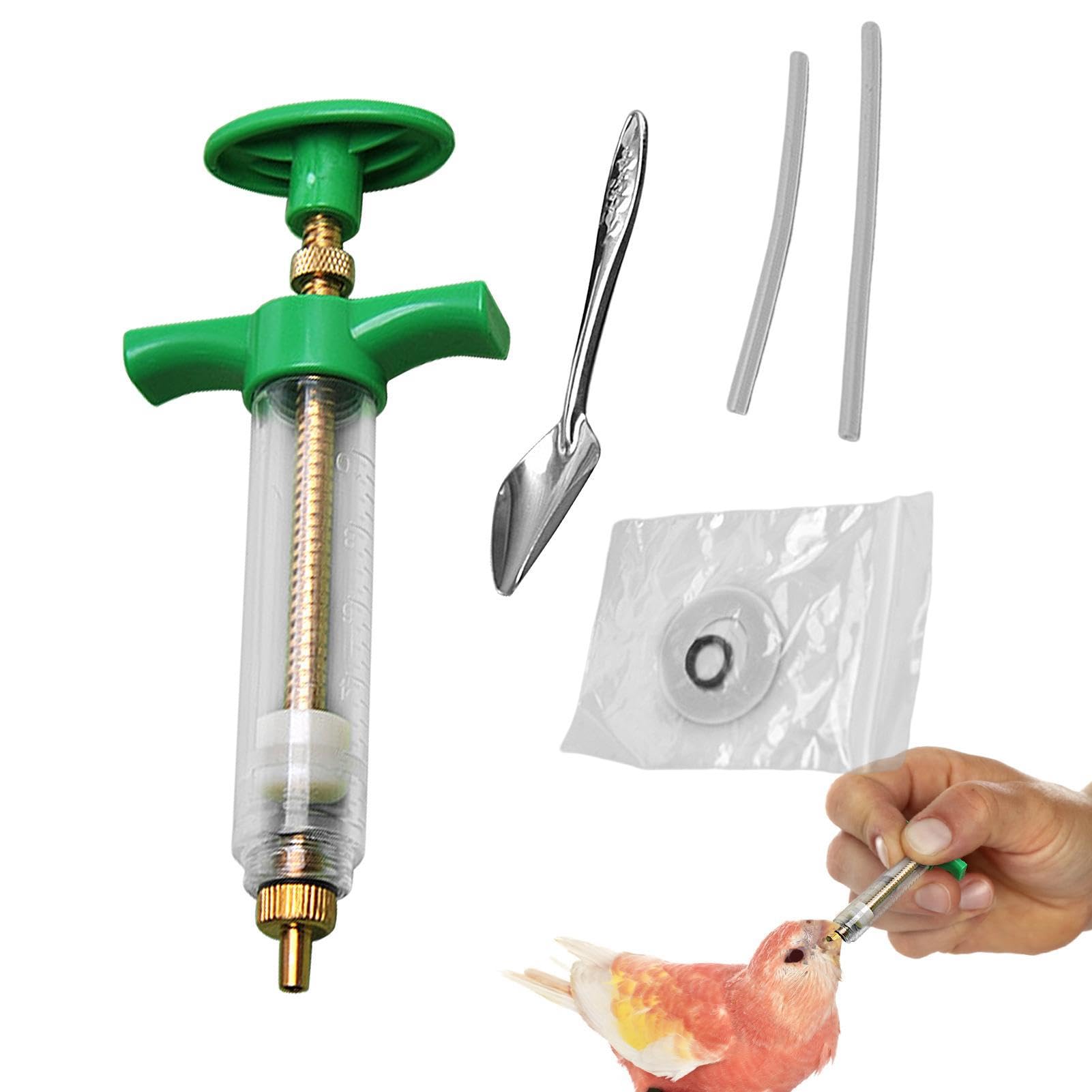 Seringue pour aliments pour jeunes oiseaux avec tuyau souple et cuillère, kit d'injecteur d'alimentation à la main facile à nettoyer pour oiseaux malades, lait, liquide