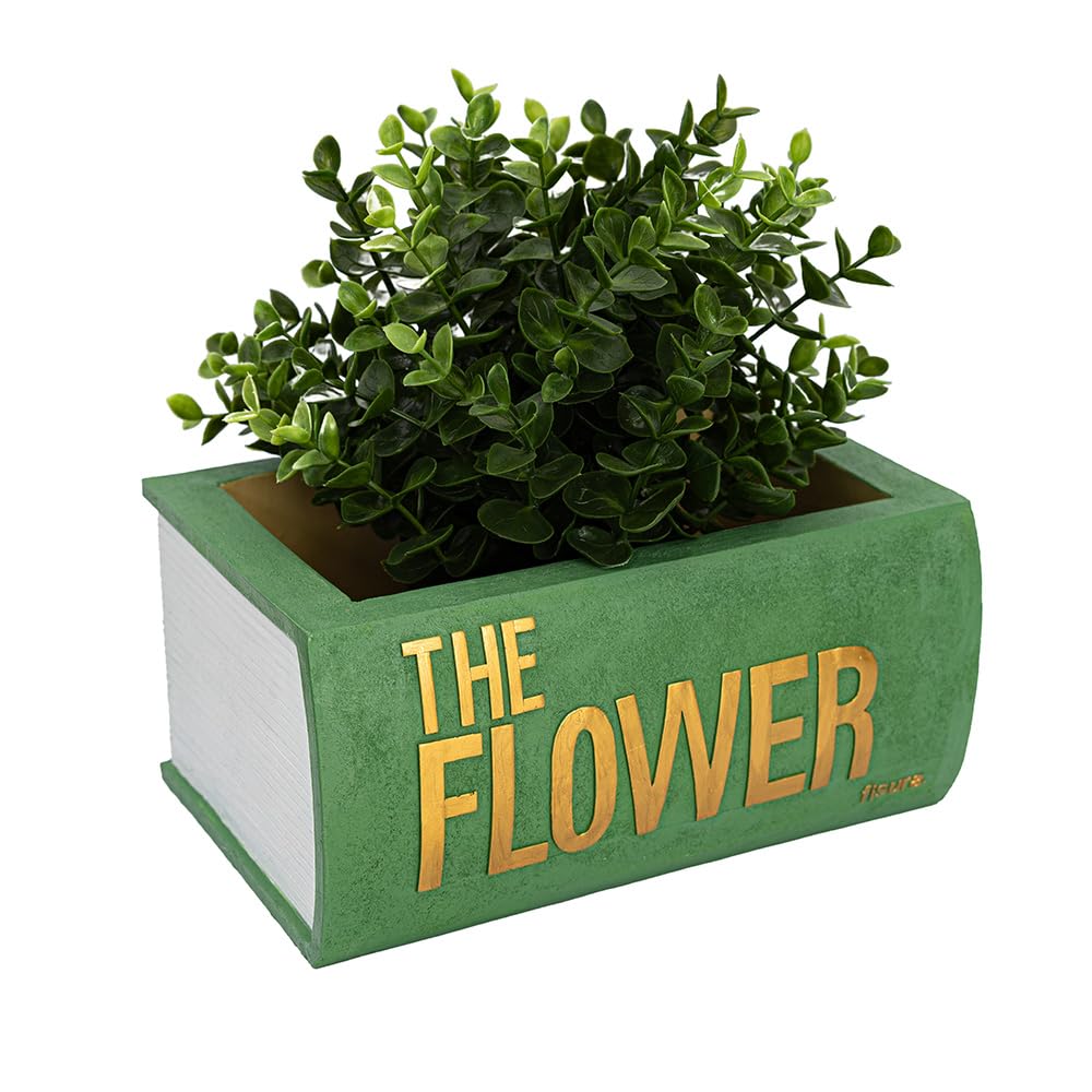 Fisura – Macetero Original con Forma de Libro. Macetero para Regalo. Decoración Original. Maceta Decorativa Verde. Macetero de Resina. 10,5 x 14,5 x 22 cm.