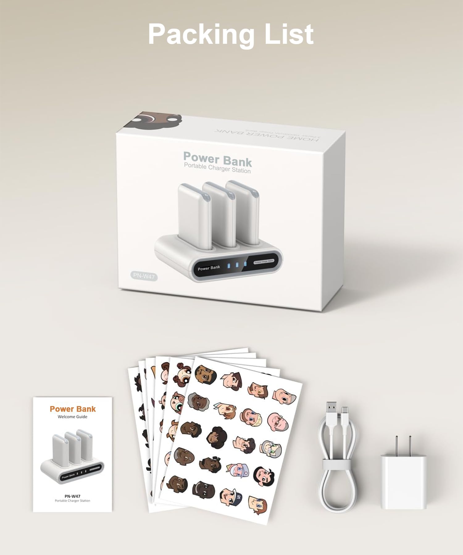Powerbank mit Ladebasis, 3 Stück 9000mAh Powerbank Klein mit Kabel | USB-C Ausgang/Eingang für 9 Geräte Gleichzeitig und iPhone Samsung, Ladestation für Familien, Zuhause, Büro, Camping