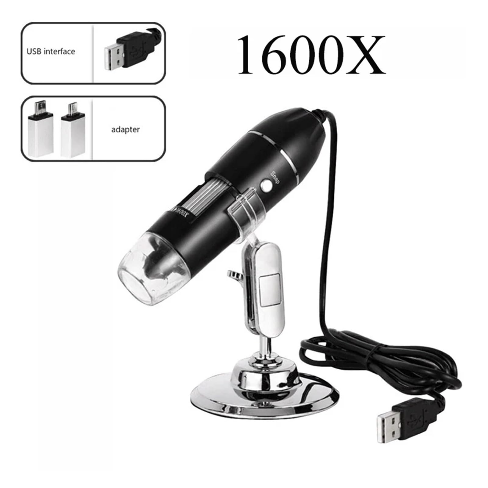 microscopio, Microscopio electrónico portátil USB Tipo C 1600X 1000X 500X Cámara de microscopio Digital para Adultos(1600X)