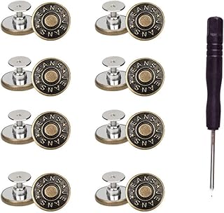 8 Sets Replacement Jean Buttons,No Sew Removable Metal Button for Jeans,17mm Button Repair Kit with Screwdriver in Plastic Storage Box.Fit for Any Cowboy Clothing,Jackets,Pants