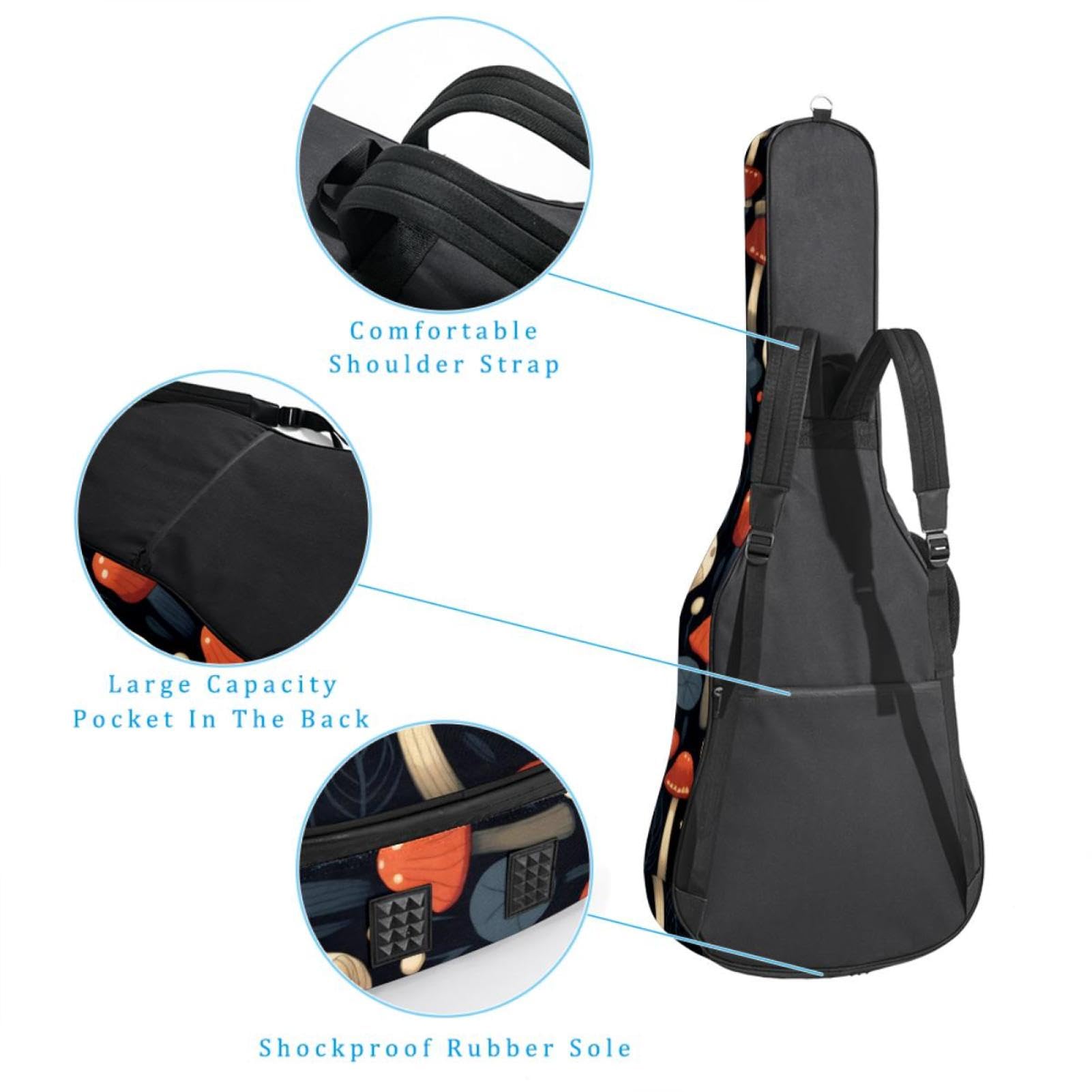 Tasche für Akustikgitarre, große Universal-Gitarrenkoffer passend für 40/41/42 Zoll, wasserdicht mit Schutzschicht, Schwarz Pilzmuster, mehrfarbig, 42.9x16.9x4.7 in, Gitarrentasche