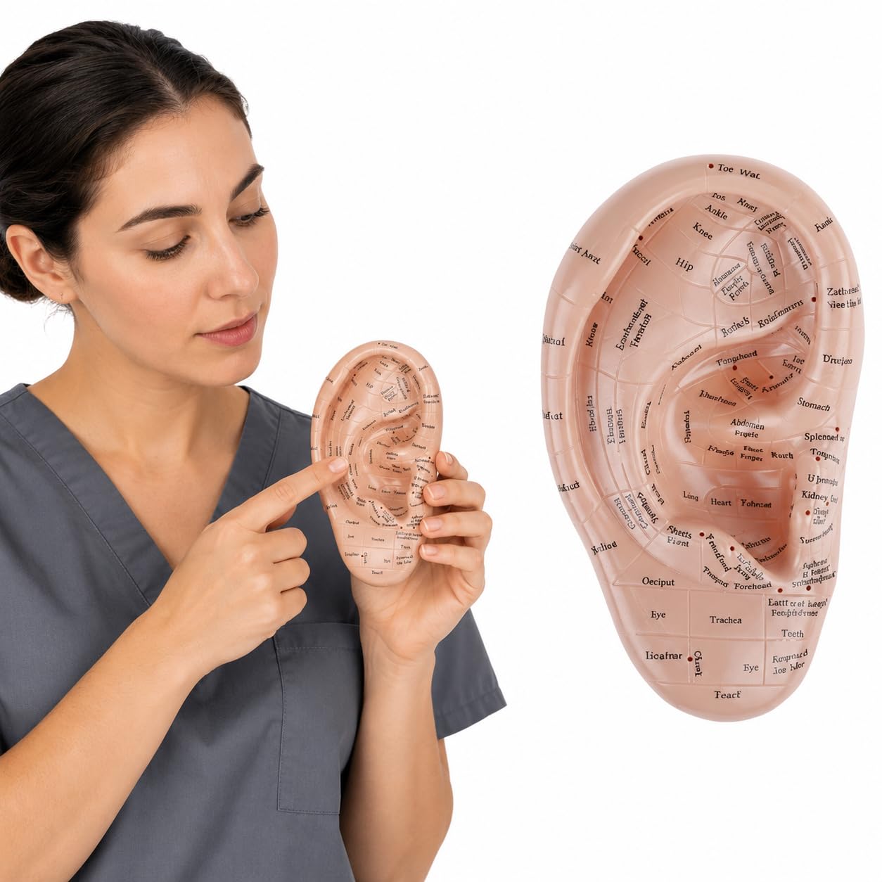 Ohrakupunktur- Tool Menschliches Ohr Anatomisches Ohr Punkt Vaccaria Acupoint Englische Charaktere Chinesische Massage Lehrrequisite Diagramm Ohrakupunktur