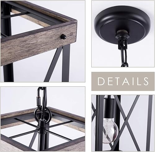 Miniatura 7 de VILUXY Vintage Pendant Light, Classic Single Light Hanging Pendant Lighting, Black Metal Cage and Wood Shade, for Farmhouse, Entryway, Dining Room,