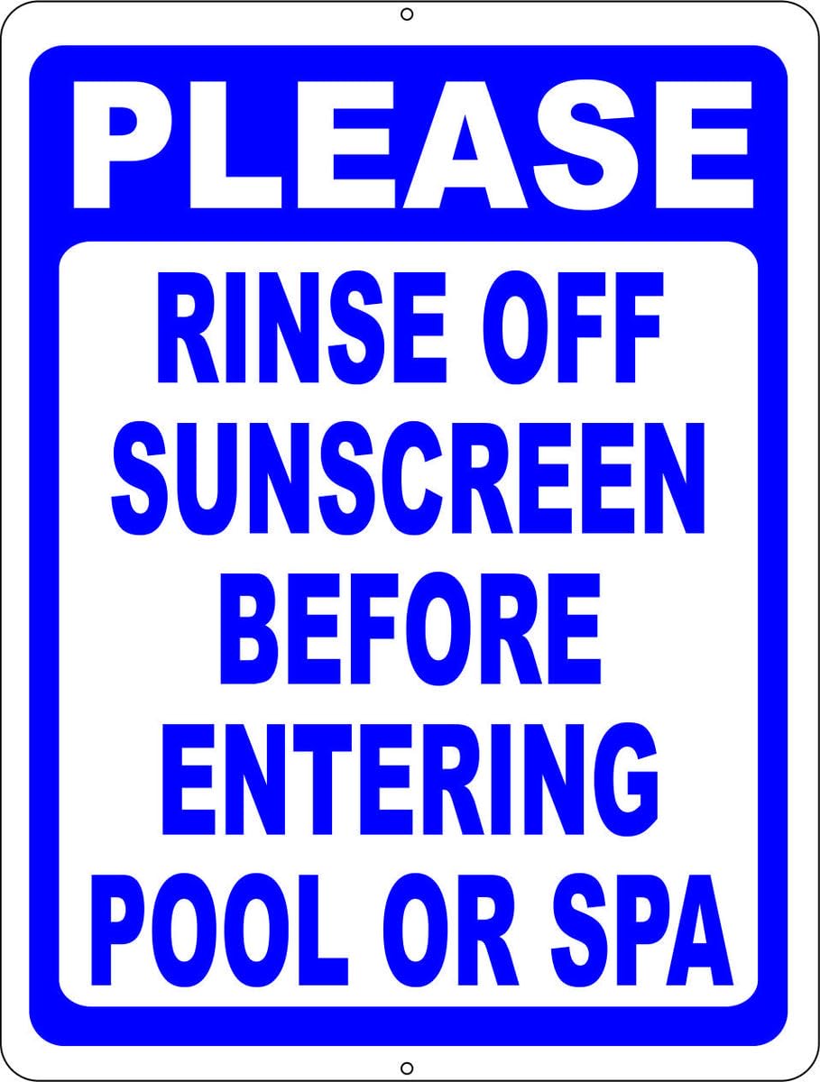 Anceky Style-7 Please Rinse Off Sunscreen Before Entering Pool Or Spa Safety Signs Metal Tin Signs Safety Caution Sign For Indoor Or Outdoor 12"X16"