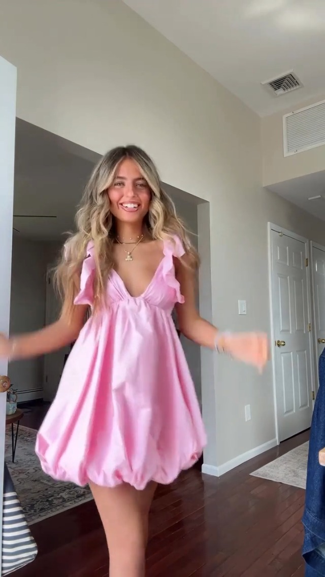 strapless open back dress Marlina Ruffle Sleeve Babydoll Mini Dress Soft Pink– Selfie Leslie