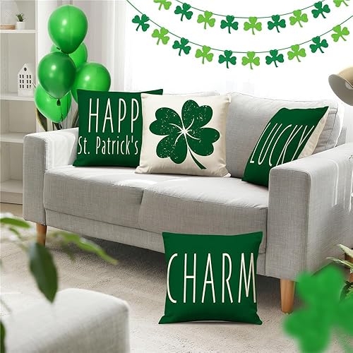 Miniatura 5 de KISVODS Juego de 4 fundas de almohada del Día de San Patricio, decoración del día de San Patricio, fundas de almohada de lino rústico para el día de