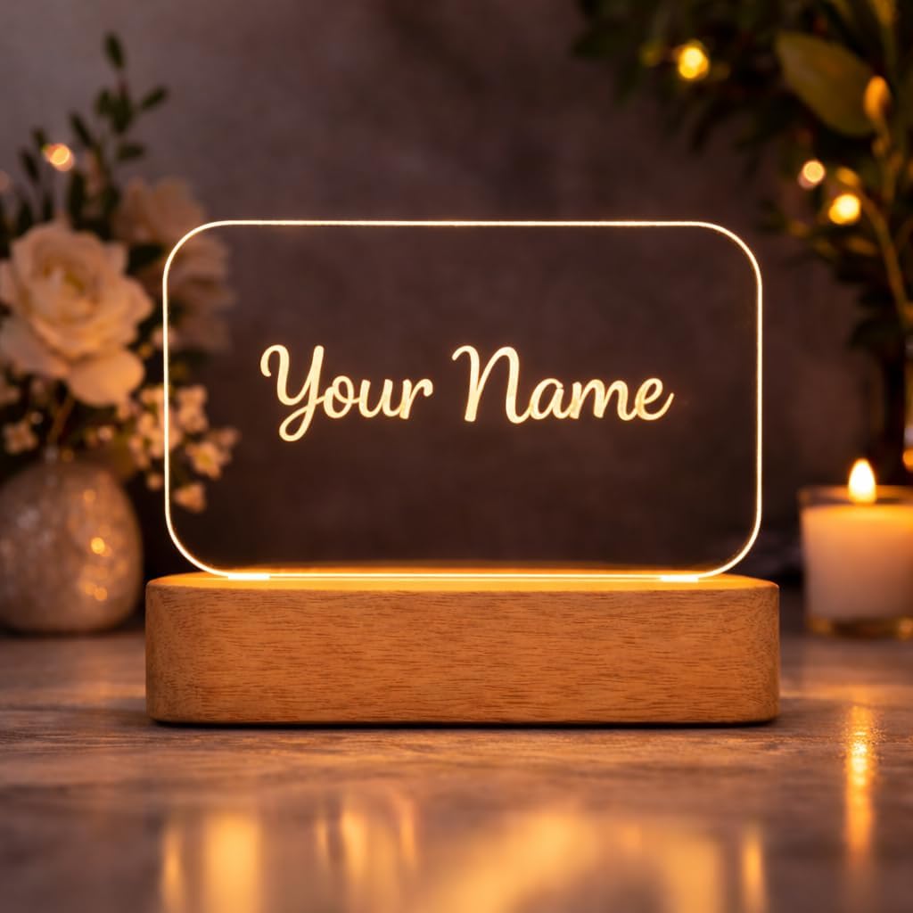 Eurotex Personalized Name LED Lamp with Wooden Base, Custom Acrylic Night Light, Minimalist Warm White Desk Lamp for Bedroom, Living Room & Aesthetic Home Decor Gift-image-29