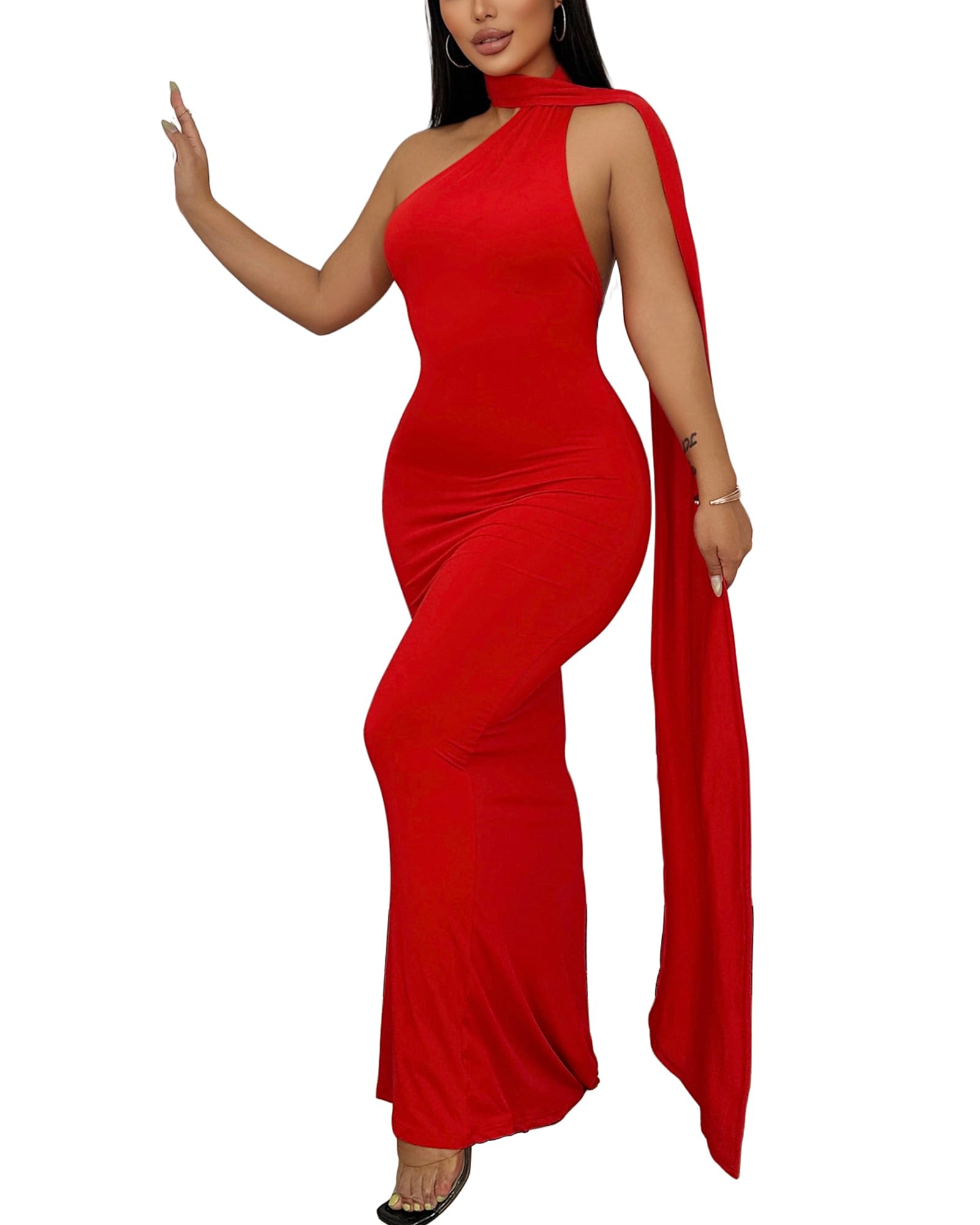Sexy Elegant Evening Gown for Women Long Backless Formal Ball Gown Dress for Parties One Shoulder Maxi Cocktail Galas