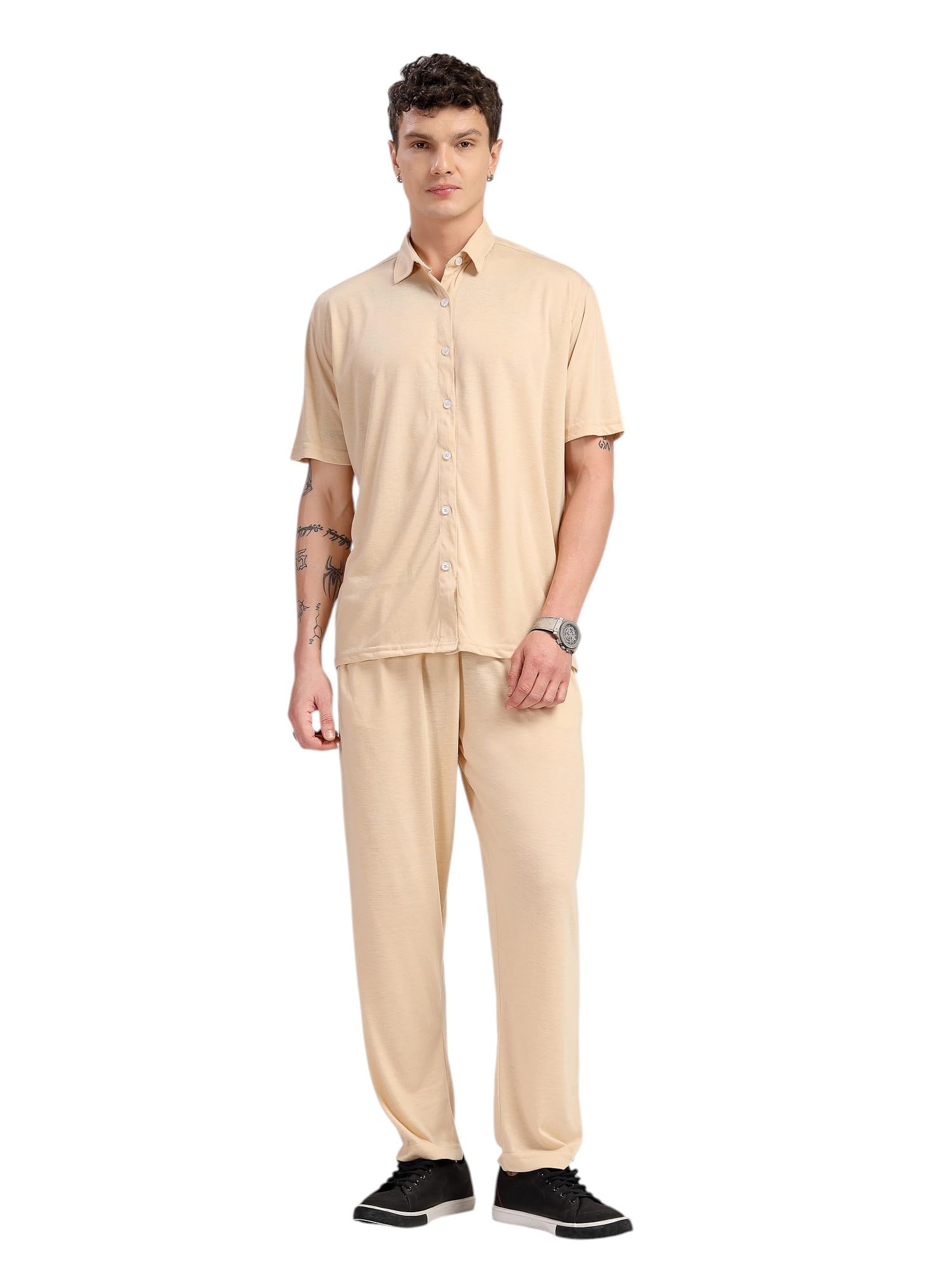 thomas scott Men's | Relaxed Fit | Solid | 100% Polyester | Co-Ord Set With Short Sleeves & Spread Collar-picture-20