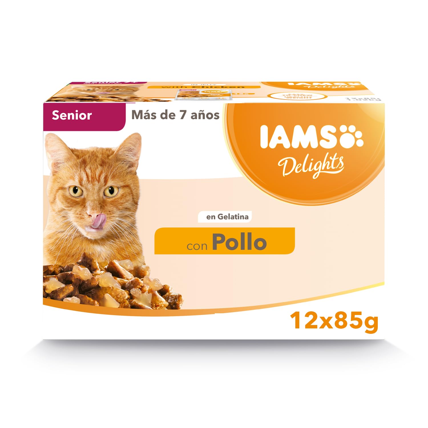 IAMS Delights Alimento Húmedo con Pollo en Gelatina Para Gatos De Edad Avanzada, 12 x 85 g
