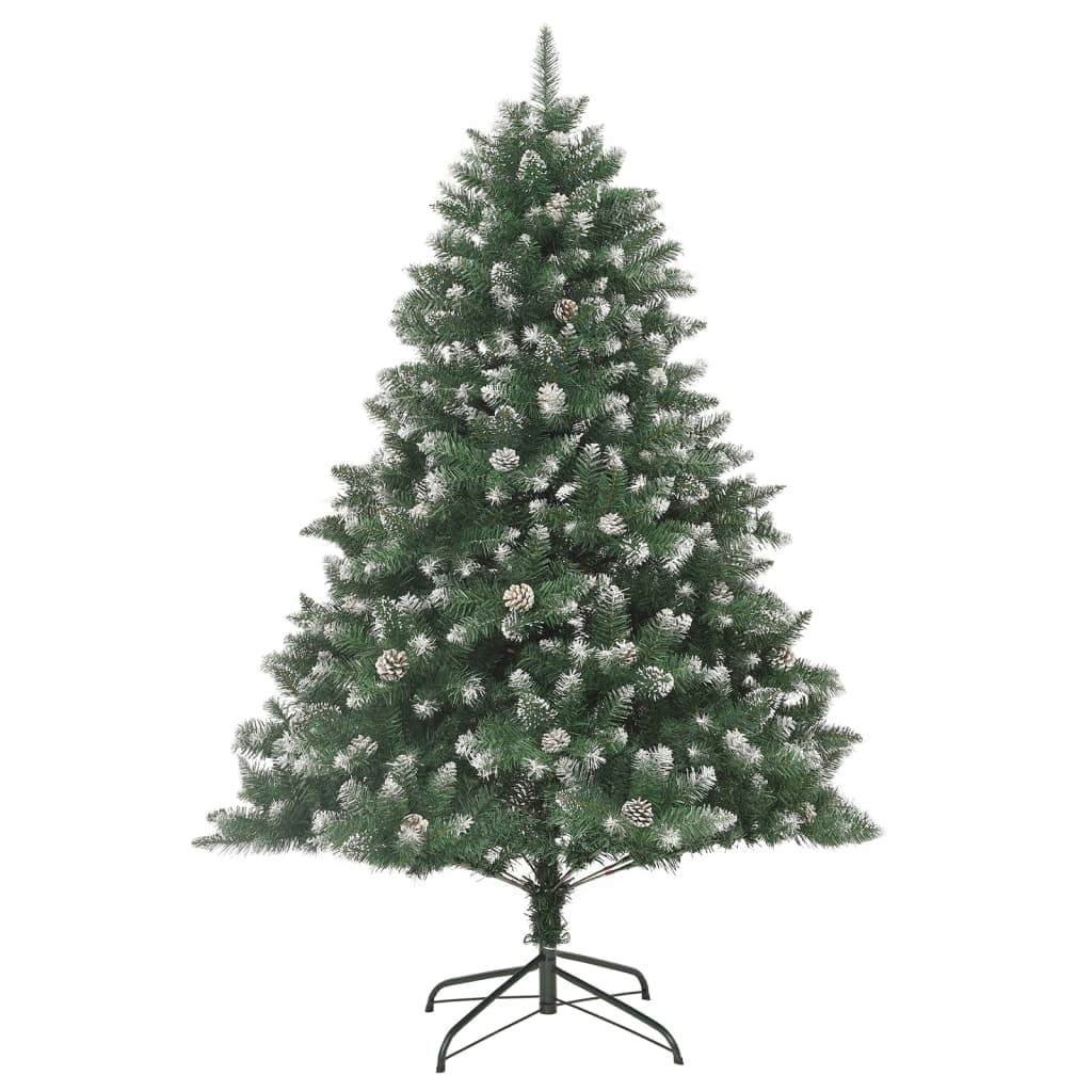 Sztuczne drzewko bożonarodzeniowe, wysokość 180 cm, zielono-białe PCW, składane gałęzie ze stabilnej stali, 32 sosnowe stożki, 746 wskazówka i 184 normalne końcówki, flokowana śnieg, dekoracja domu