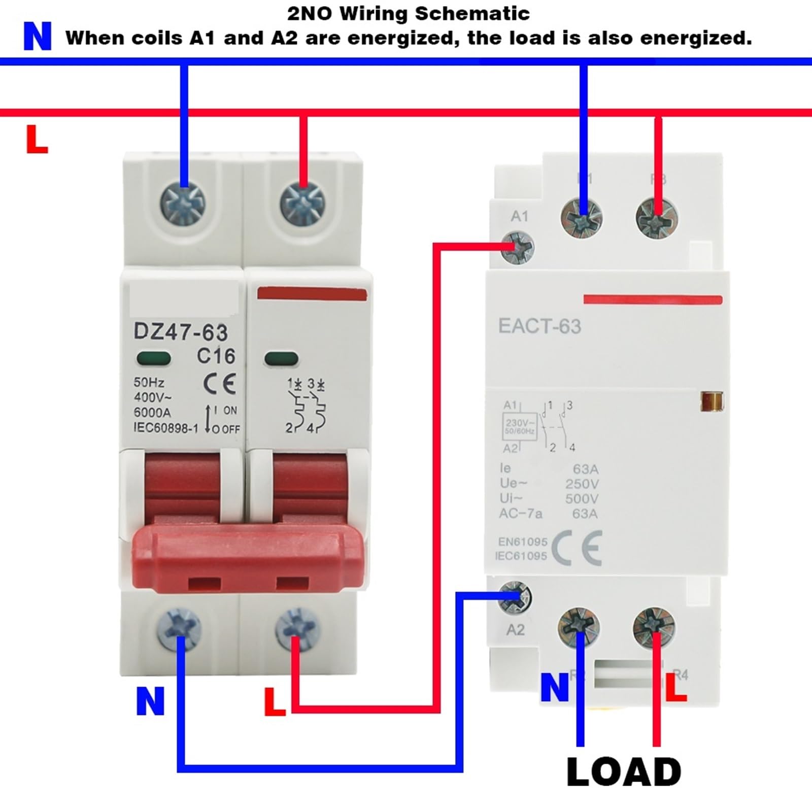 Stycznik modułowy domowy 2P 16-100A AC 110V 220V 50/60Hz do szyny DIN, kontroler przełącznika 2NO 2NC 1NO 1NC (40A, 2NC-110V)