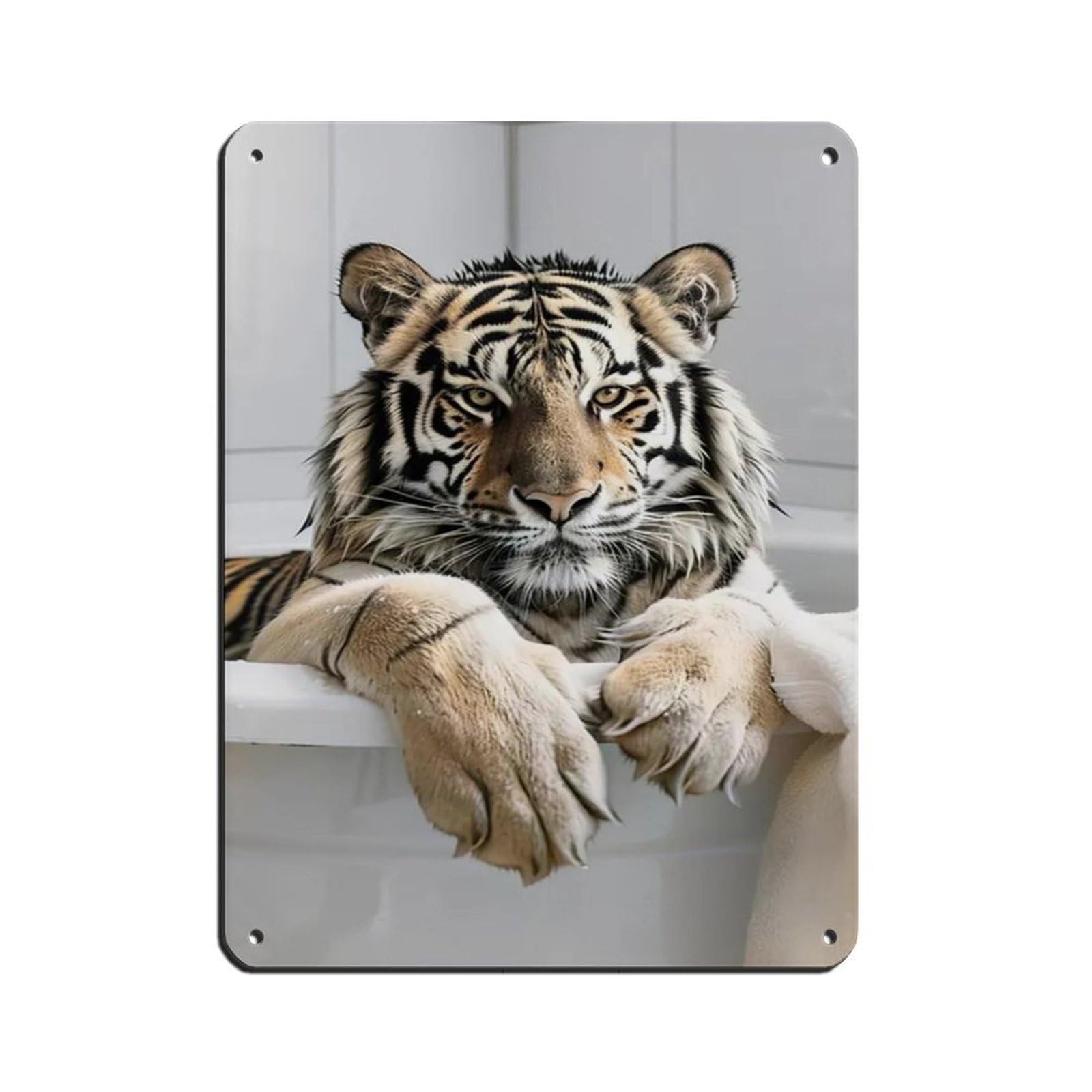 Funny Tiger in Bathtub Art, Cute Bathroom & Laundry Room Tin Sign Vintage Metal Pub Club Cafe Bar Home Wall Art Decoration Poster Retro 12x16inch(30x40cm)