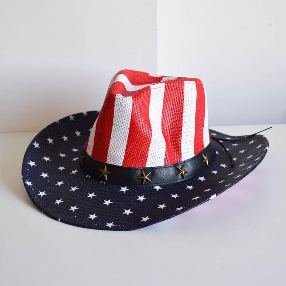 Baokuan American Flag Cowboy Hat Patriotic Usa Western Hat 4th of July Party Rodeo Unisex Cowboy Cowgirl Cap for Men Women Costume Independence Day